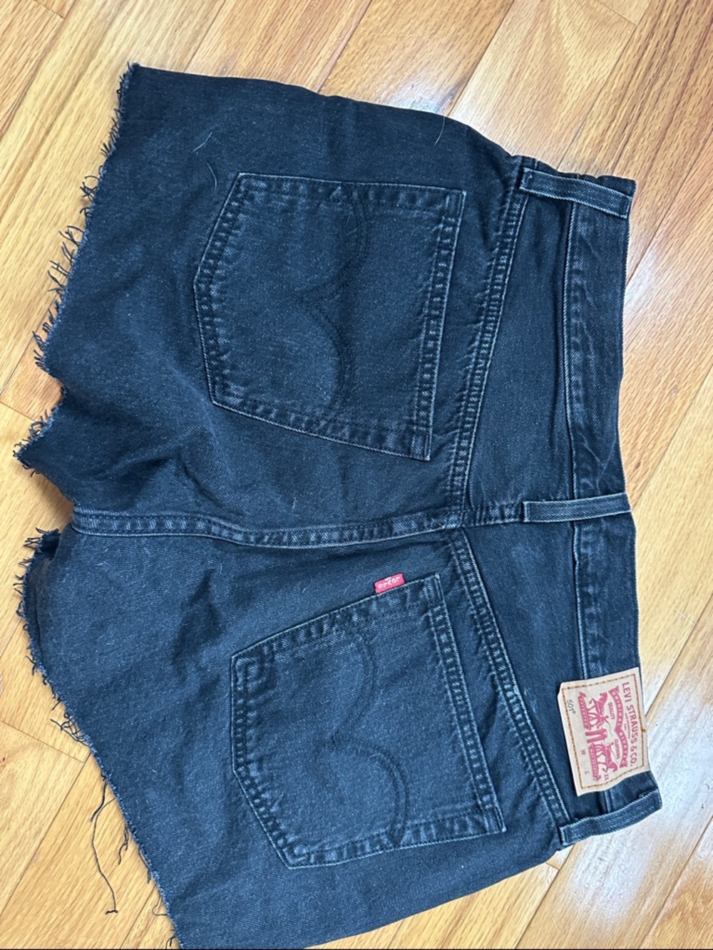Levi's Black Distressed High-Rise Denim Shorts - Picture 3 of 4